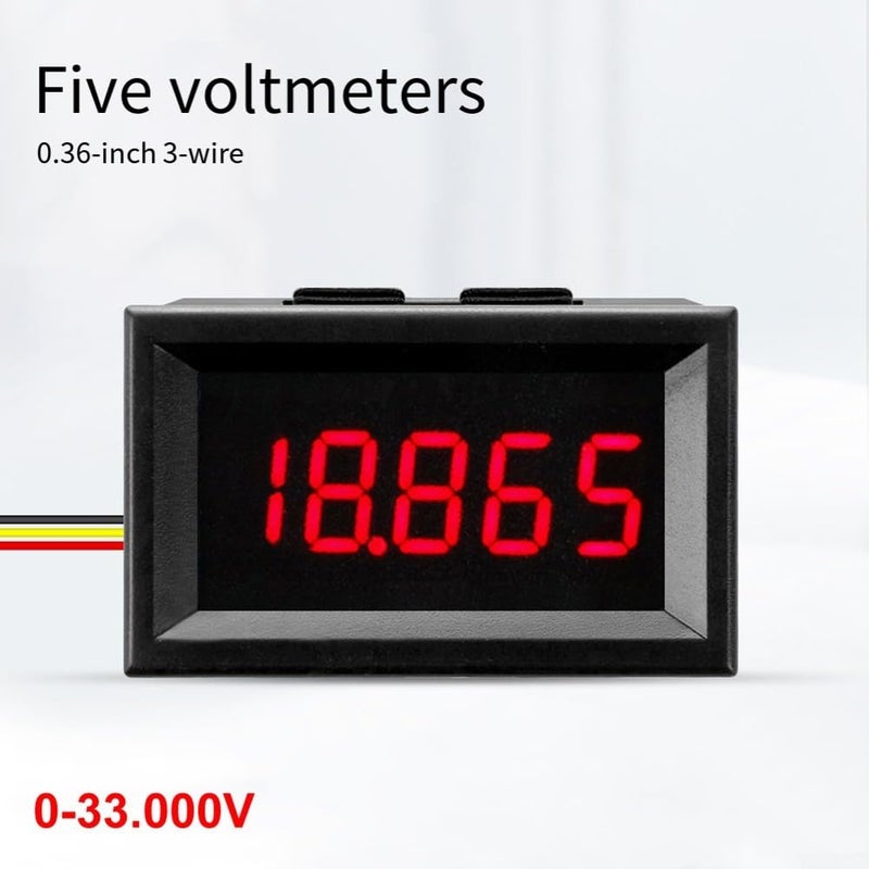 فولتميتر رقمي أحمر DC 0-33V شاشة LED بخمسة أرقام لقياس الجهد إلكترونيات السيارات والهواة - Image 5